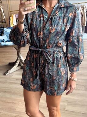 Meet me in Santorini boutique puff sleeve button up romper